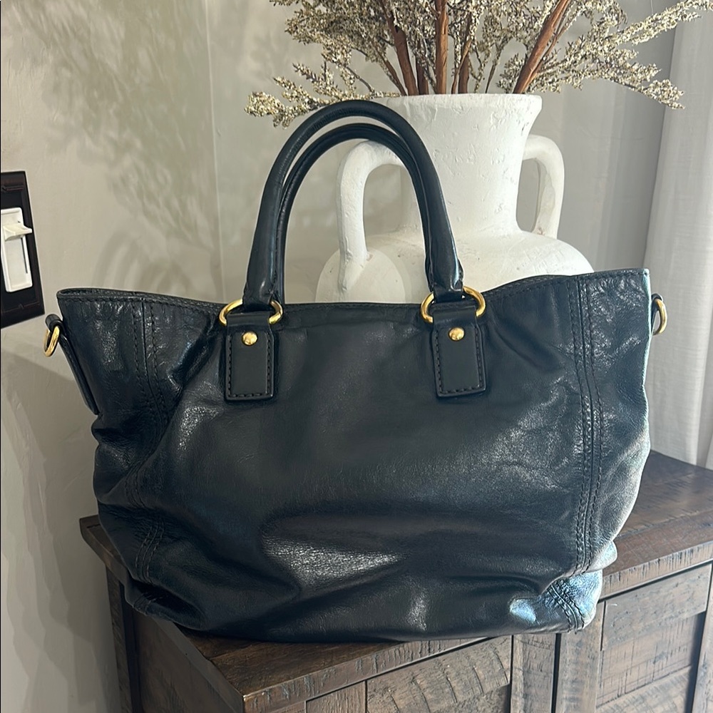 Prada Black Leather Tote with Gold Hardware Accents - Picture 4 of 17